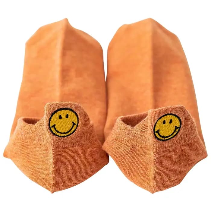 4 paires Lot coton femmes chaussettes brodé solide Kawaii couleur mignon pantoufle été cheville drôle dessin animé décontracté grand sourire ensemble heureux