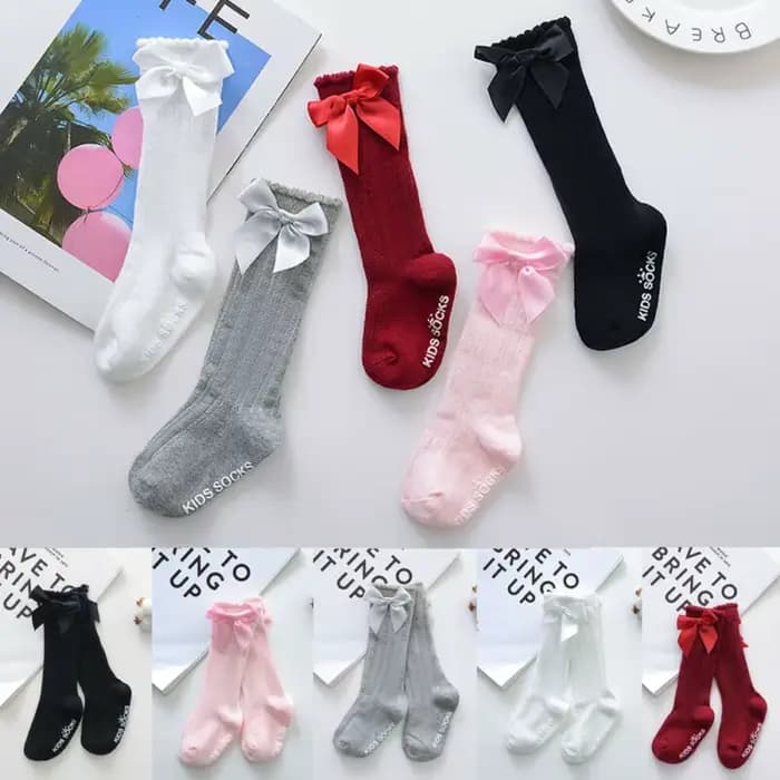 2022 bébé vêtements d'été nouveaux enfants en bas âge filles grand arc genou haut long doux coton dentelle bébé chaussettes nœud papillon 100% coton chaussettes