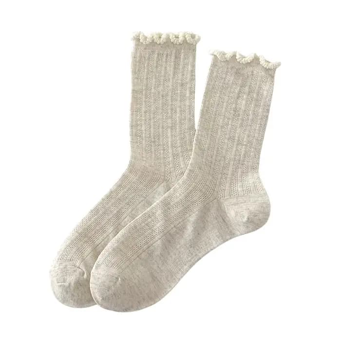 Chaussettes en maille pour femmes, nouvelle tendance, douces, coréennes, respirantes, fines, unies, Style Preppy, à volants, mignonnes et décontractées