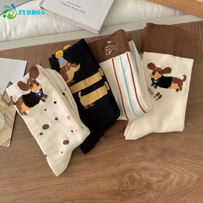 ● 1 paire de chaussettes en coton amusantes à motif de chien teckel, chaussettes imprimées de dessins animés de chien saucisse, chaussettes mignonnes pour couple