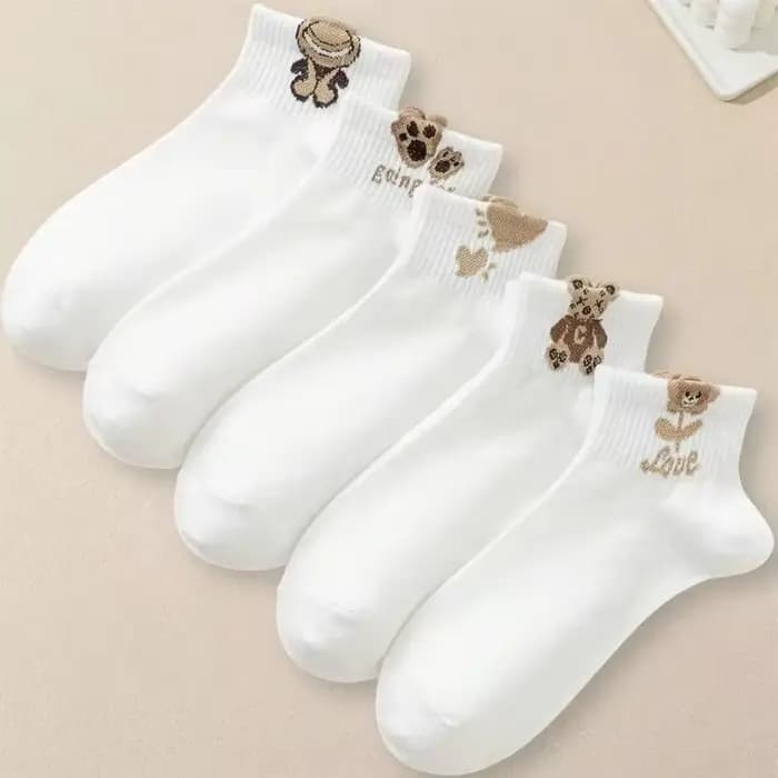 5/10/20 paires femmes dessin animé ours en peluche à motifs cheville chaussettes polyvalentes à la mode créative