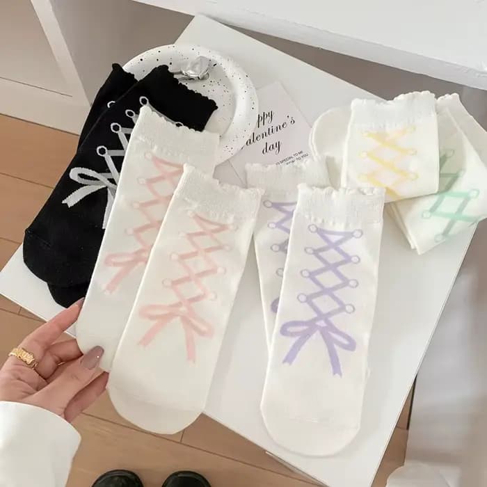 Chaussettes pour femmes printemps-été respirantes, nouveauté, motif nœud peint à la main, chaussettes droites, tendance mode, couleur unie, en coton, vente en gros