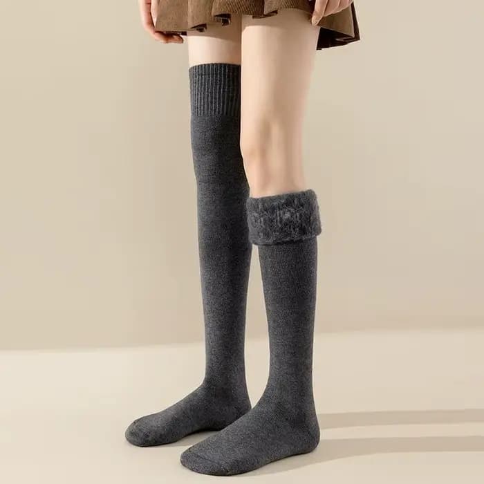 Chaussettes hautes en cachemire pour femmes, doublure pelucheuse, bonneterie d'hiver confortable, couvre-jambes, chaussettes au-dessus du genou, bas chauds et épais, best-seller