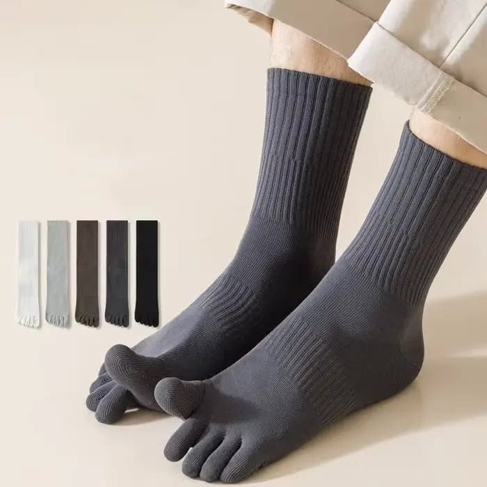 5 paires 100% coton hommes cinq doigts chaussettes couleur unie respirant absorbant bout fendu