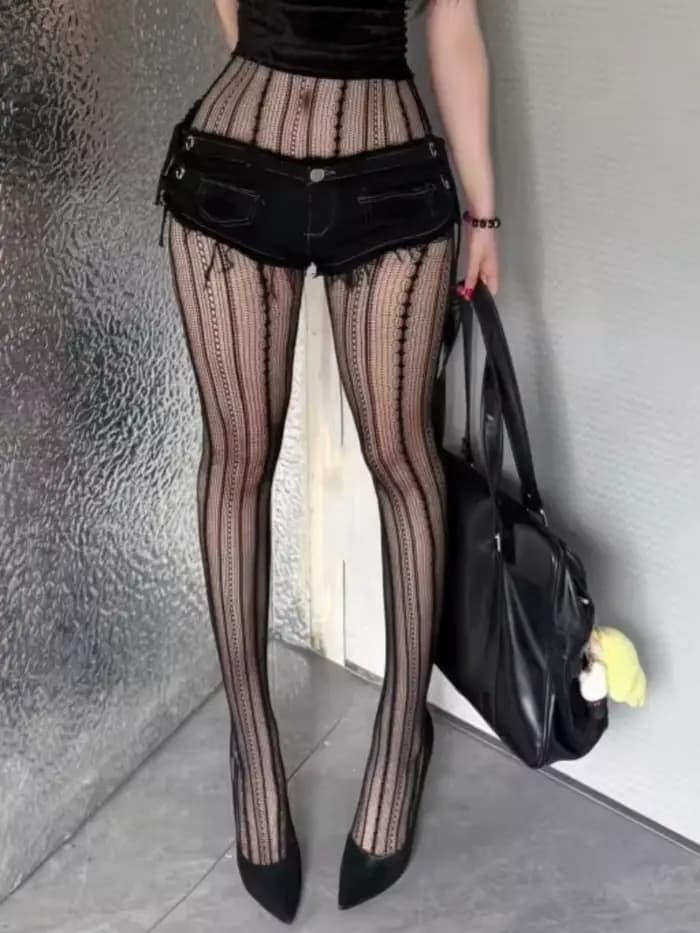 Collants résille noirs gothiques punk pour femmes