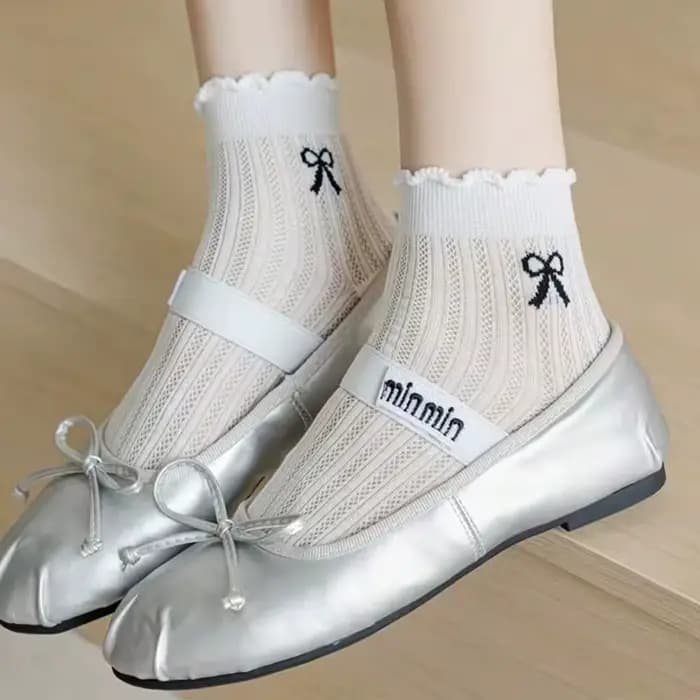 5 paires de chaussettes courtes Lolita en dentelle rose avec nœud pour femmes et filles