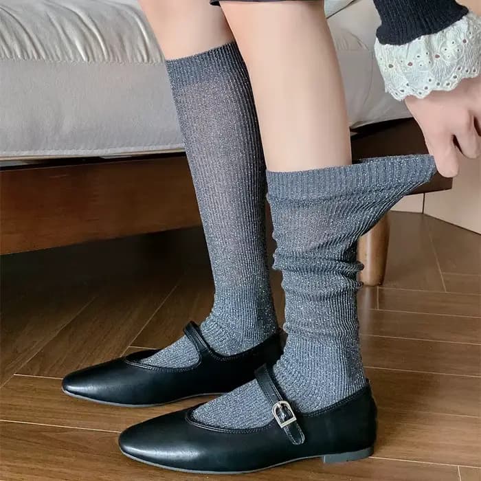 Femmes bas nouvelle mode décontracté Thi genou chaussettes hautes femme coton couleur unie longue confortable cuisse