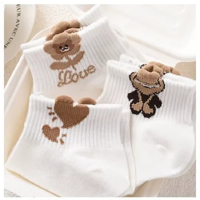 5 paires de chaussettes à motif ours en peluche pour femmes