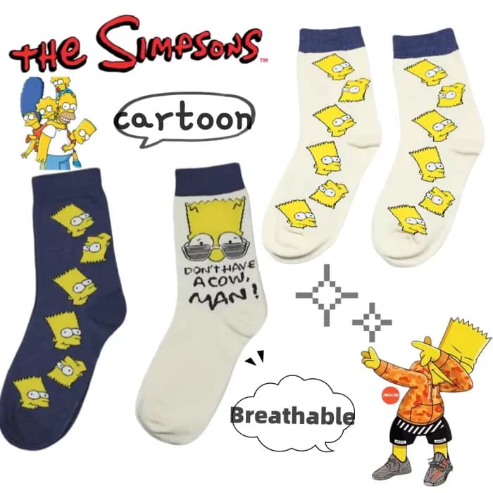 Chaussettes mi-mollet pour couple The Simpsons Bart Simpson, nouvelles, créatives, mignonnes, à la mode, confortables, absorbant la transpiration et respirantes