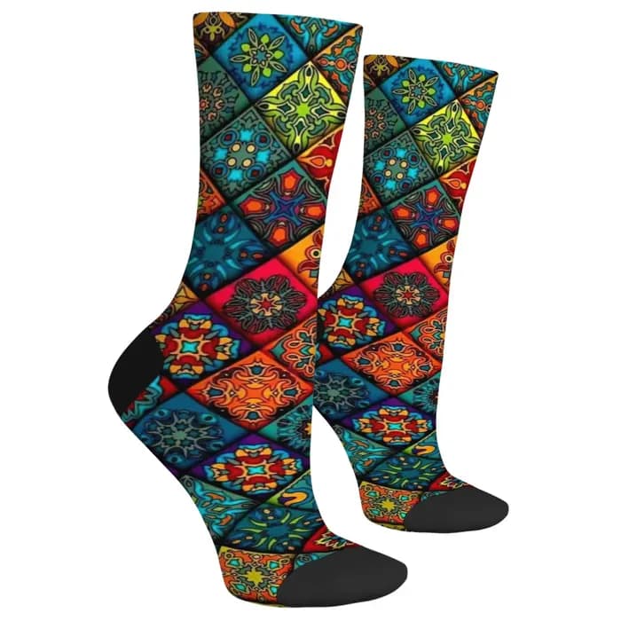 Nouveauté ethnique bohème imprimé hommes chaussettes confortable respirant antidérapant
