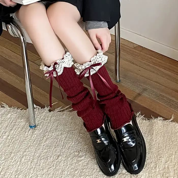 Guêtre femmes jambières cheville arc hiver chaud Stretch tricoté thermique dames épais laine manchette bottes chaussettes rouge mollet femme Lolita