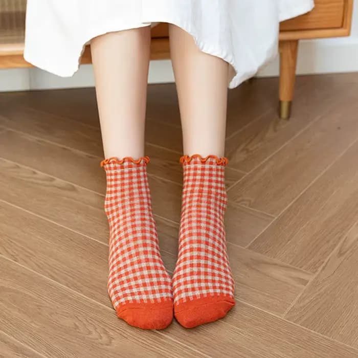 Femmes chaussettes automne à carreaux rétro Vintage coton