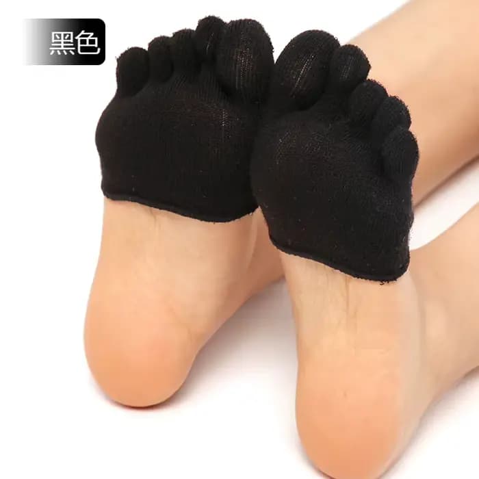 Chaussettes invisibles pour talons hauts avec coussinet d'avant-pied, en coton éponge, à cinq doigts, sans talon, pour femmes