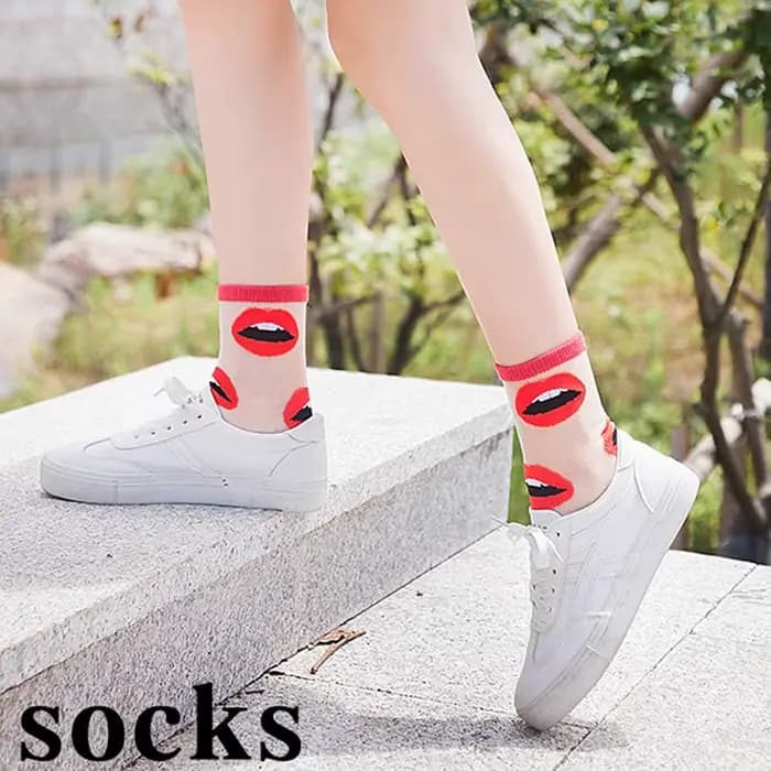 Femmes chaussettes mode maille transparente verre soie