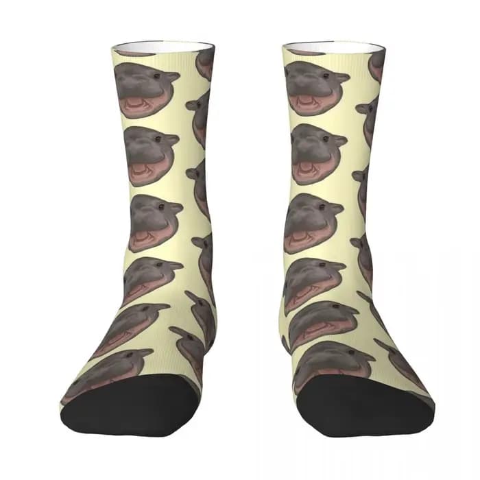 Moo Deng Pygmy Hippo criant chaussettes Kawaii bas unisexe hommes qualité cyclisme