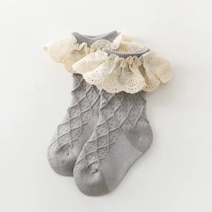 Chaussettes hautes en coton avec dentelle et fleur pour fille