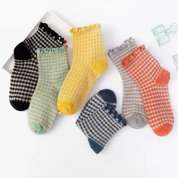 Chaussettes courtes en coton à carreaux pour femmes