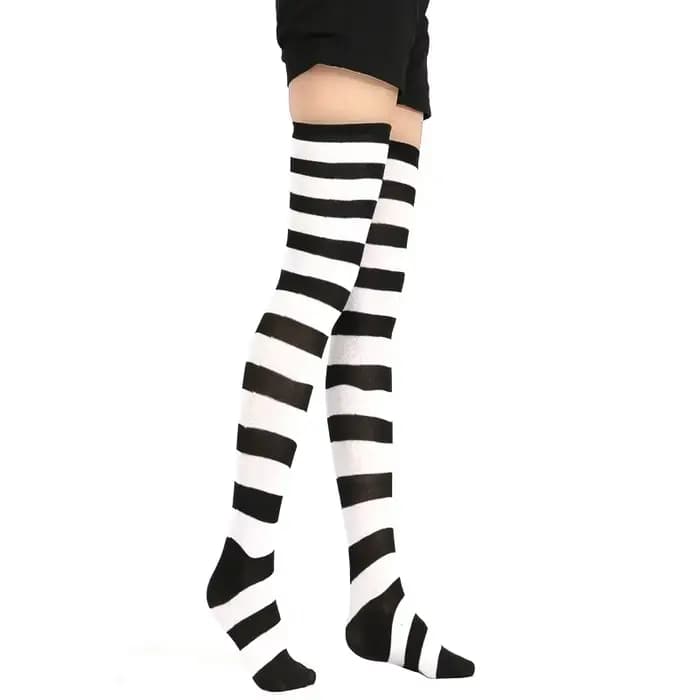 Kawaii japonais Anime sur le genou Cosplay bas Meias Lolita collants cuisse haute rayé bas bleu et blanc en vente