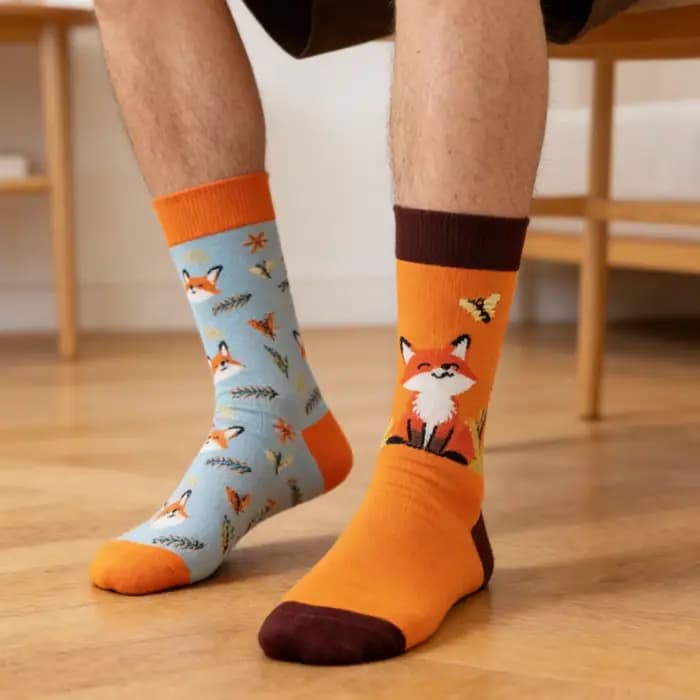 1 paire de chaussettes mi-mollet en petits renards mignons