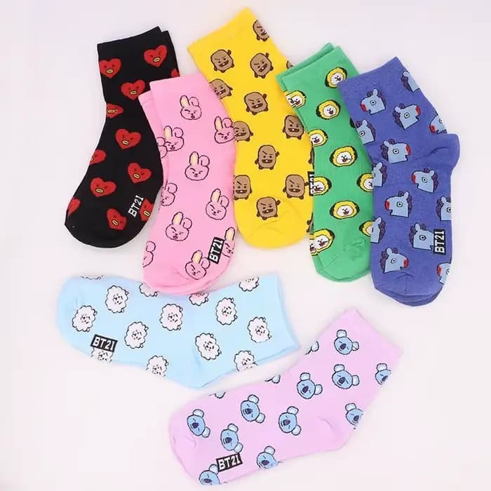 Chaussettes de sport en pur coton BT21 Koya RJ Shooky Man Tata Chimmy Cooky Youth League, motif dessin animé, style coréen, pour femmes, avec motifs des stars.