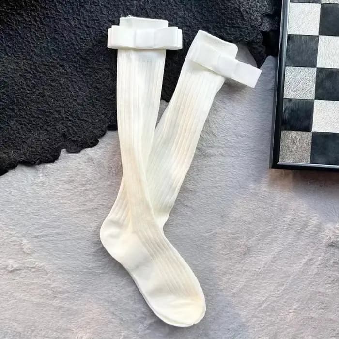 Bas pour femmes printemps été tendances décontracté Style Preppy chaussettes hautes femme HQ coton couleur unie nœud longue mollet chaussette confortable
