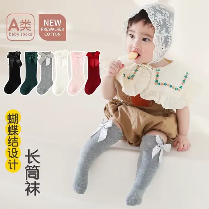 Bébé Bow chaussettes printemps automne nouveau-né fille étudiant princesse chaussettes enfants rouge coton mi chaussettes infantile enfant en bas âge fille vêtements