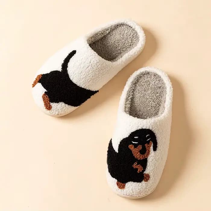 Chaussons de chien de teckel de dessin animé mignon et intéressant pour femmes, chaussures en coton d'hiver concis, chambre légère, confort intérieur chaud