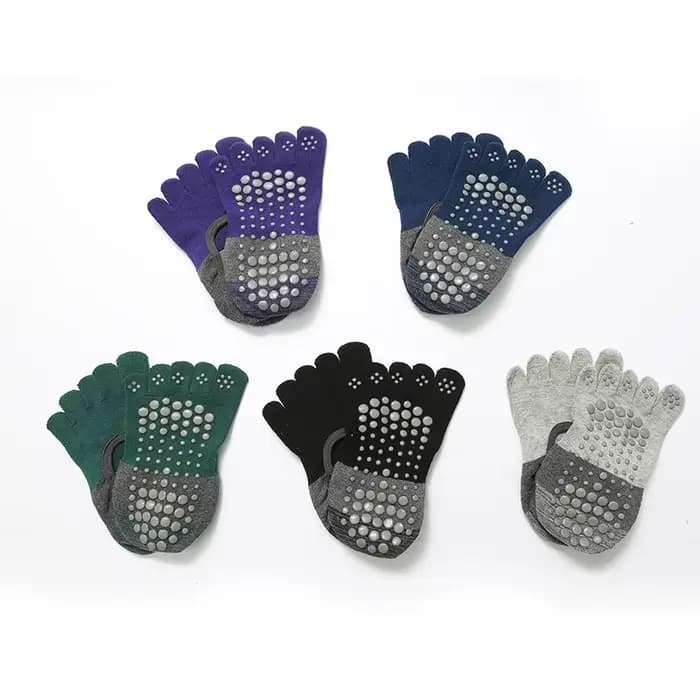 Chaussettes à bandes antidérapantes en coton pour femmes, pour exercice, Fitness, Pilates, à cinq orteils