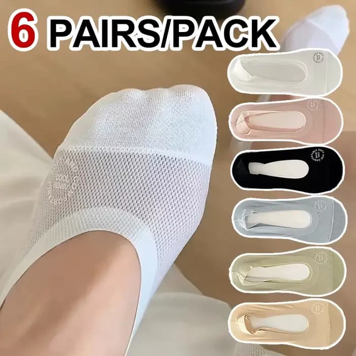 6 paires de chaussettes de sport invisibles en coton de couleur unie pour femmes