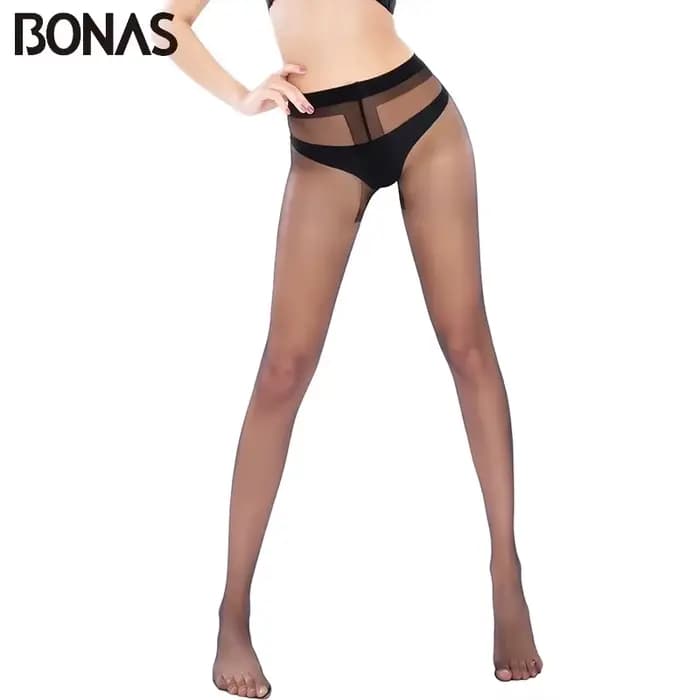 BONAS noir Sexy collants en Nylon pour femmes coupe ajustée haute élasticité