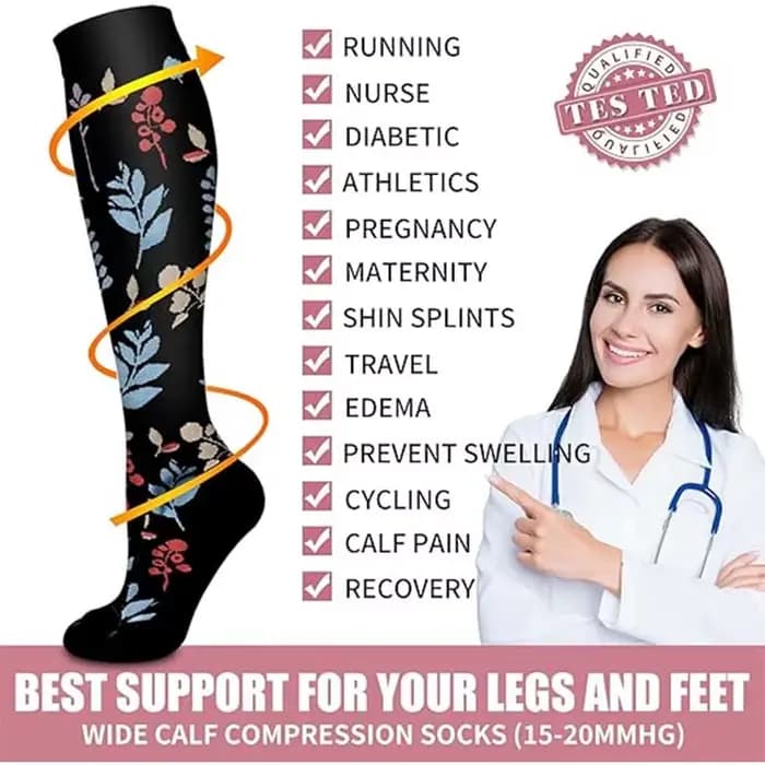 6 paires de nouvelles chaussettes de compression à motif floral