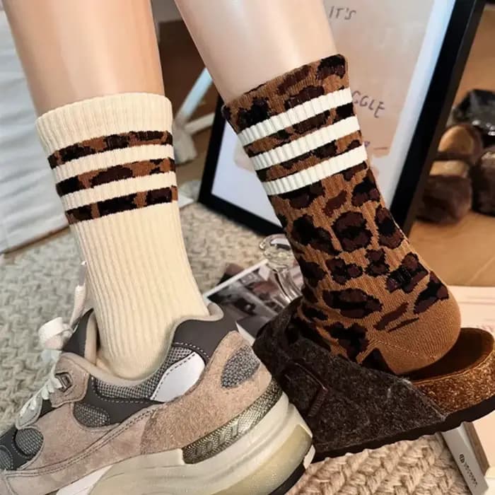 4 paires de chaussettes léopard en coton pour femmes