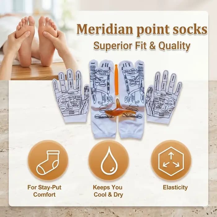 Chaussettes de réflexologie par acupression avec ensemble d'outils de massage, bâton de massage pour points de pression et points de déclenchement, outil de soin des pieds