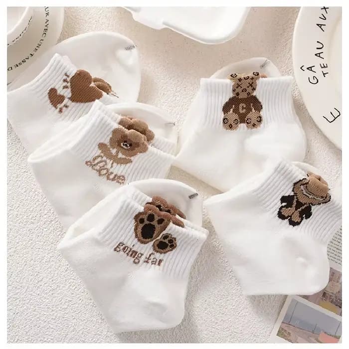 5 paires de chaussettes à motif ours en peluche pour femmes