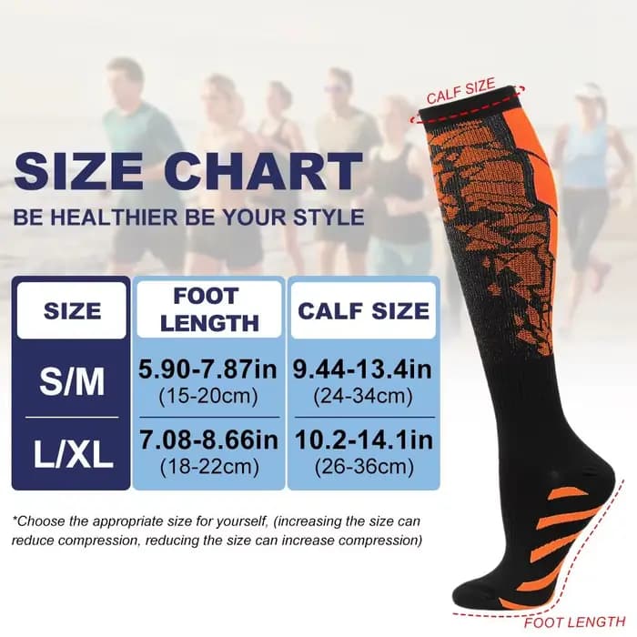 1 paire de chaussettes de sport à compression pour femmes et hommes, chaussettes de soutien des mollets pour la course à pied, les infirmières, la circulation de la grossesse, l'athlétisme