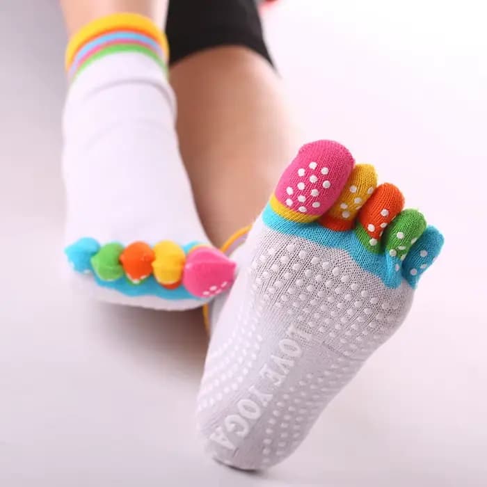 Chaussettes de yoga colorées pour femmes, chaussettes de fitness et de Pilates en coton, chaussettes arc-en-ciel antidérapantes pour l'entraînement, respirantes, violettes
