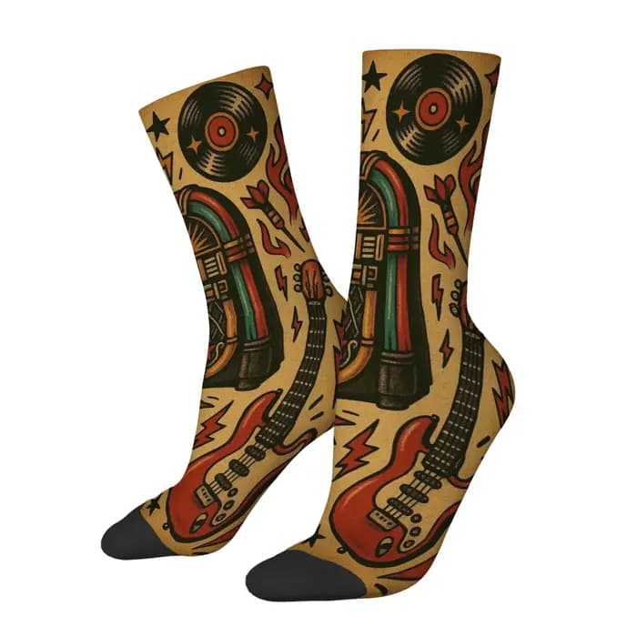 Chaussettes pour hommes imprimées style rock rétro américain