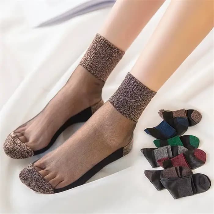 Mode d'été femmes ultra-mince chaussettes transparentes paillettes cristal verre soie