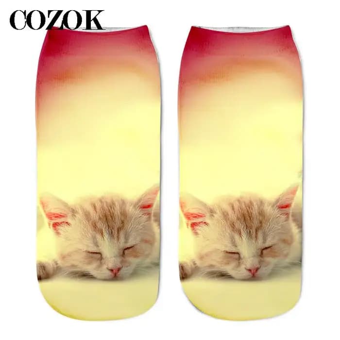 3 paires nouvelle impression 3D drôle mignon dessin animé chaton unisexe chaussettes courtes créatif coloré Multiple