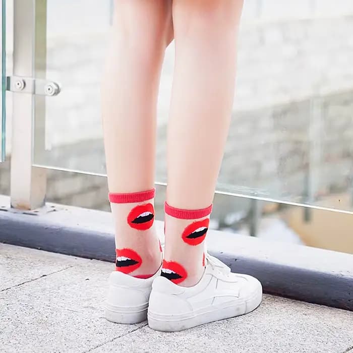 Femmes chaussettes mode maille transparente verre soie
