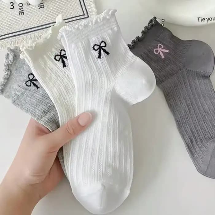 5 paires de chaussettes courtes Lolita en dentelle rose avec nœud pour femmes et filles