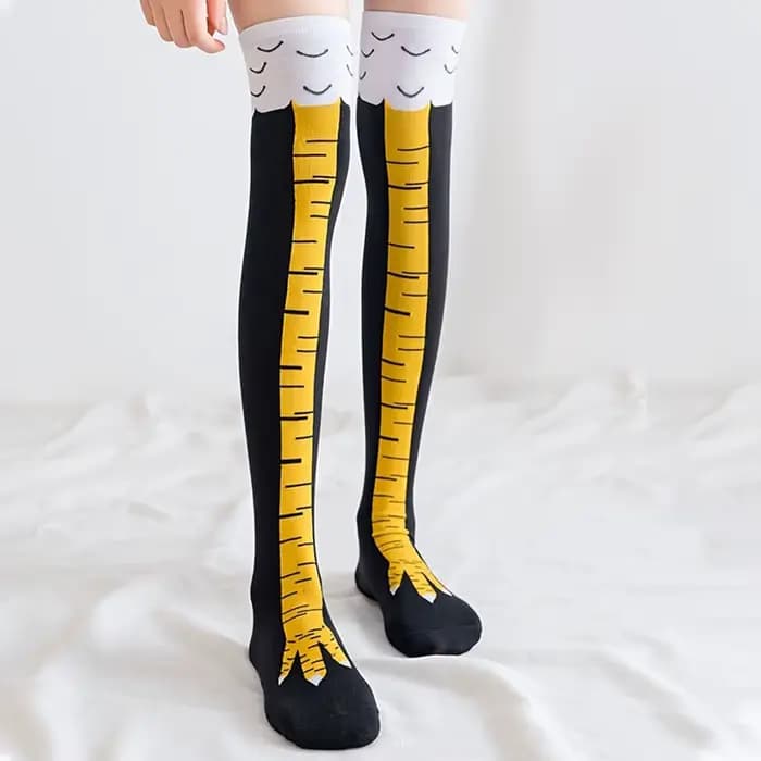 Femmes à la mode genou chaussettes hautes dessin animé drôle poulet griffe motif Fitness sport décontracté jambe mince