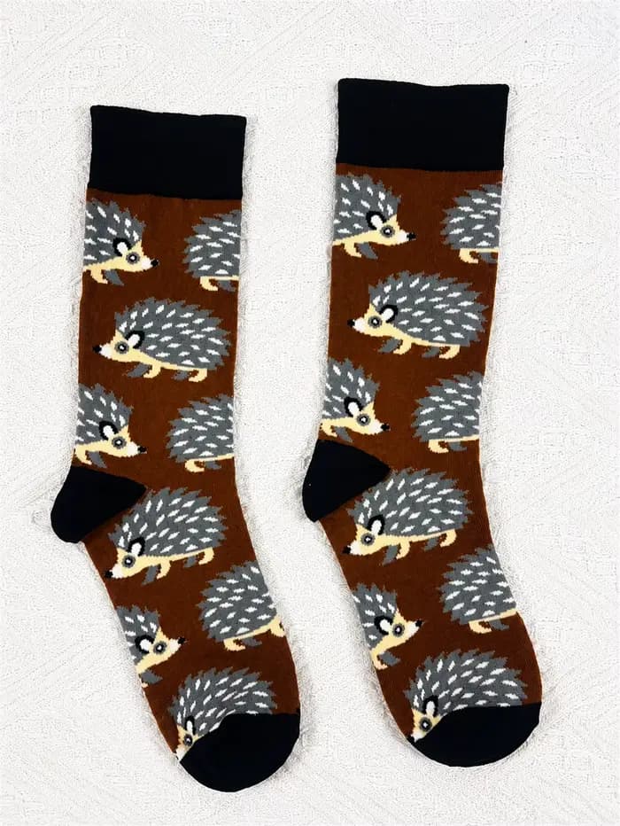 Chaussettes en coton hérisson pour hommes, chaussettes fantaisie à motif animal, chaussettes de skateboard amusantes et mignonnes, nouveauté