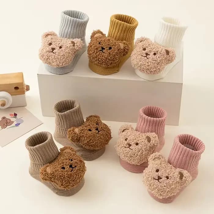 Mignon dessin animé ours bébé chaussettes pour garçon fille hiver doux coton anti-dérapant semelle nouveau-né enfant en
