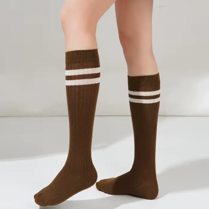 Femmes rayé coton longues chaussettes japonais JK noir blanc genou haut bas Long Tube jambe couleur unie filles