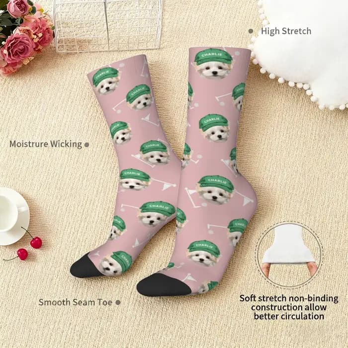 Chaussettes personnalisées avec photo de golf pour animaux de compagnie