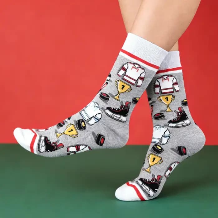 2 paires de chaussettes mi-mollet à thème hockey sur glace
