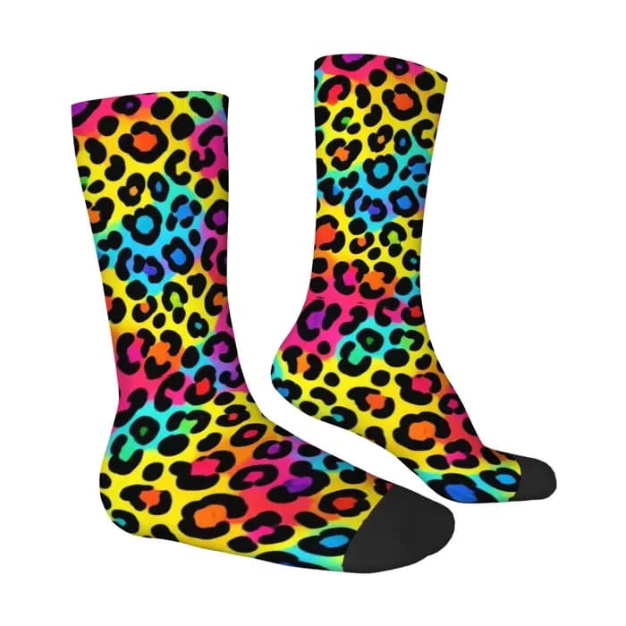 Chaussettes pour hommes à imprimé léopard arc-en-ciel