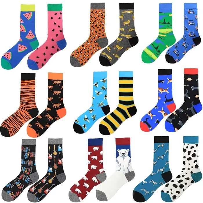 Chaussettes Harajuku pour hommes avec impression drôle AB asymétrique mode
