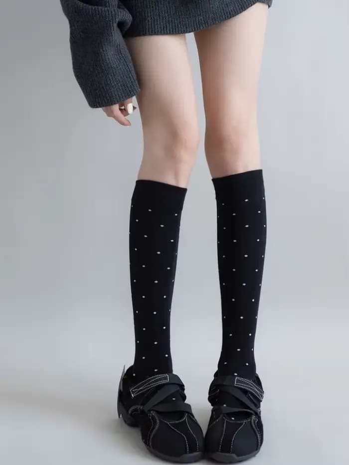 JK uniforme blanc coton chaussettes femmes Vintage mignon à pois genou-haut chaussette Compression